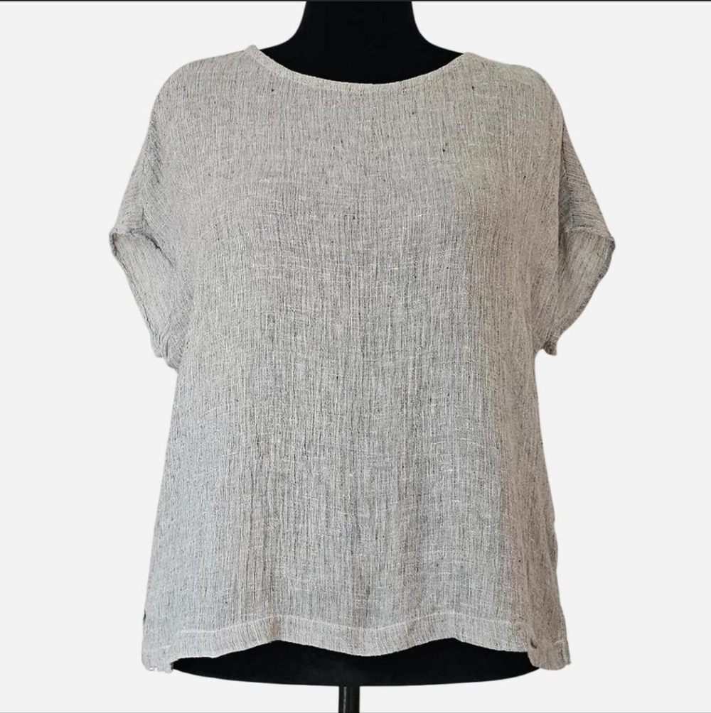 TAHARI‎ Women's Gray 100% Linen Short-sleeve Button-down Shirt. Sz M